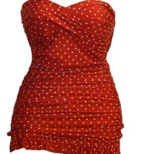 Jantzen Swimsuit Bathing Suit Dotty Girl One Piece Polka Dot Red Pin Up 14